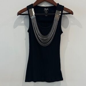 Rock Black Tank Top with Silver Embellishments